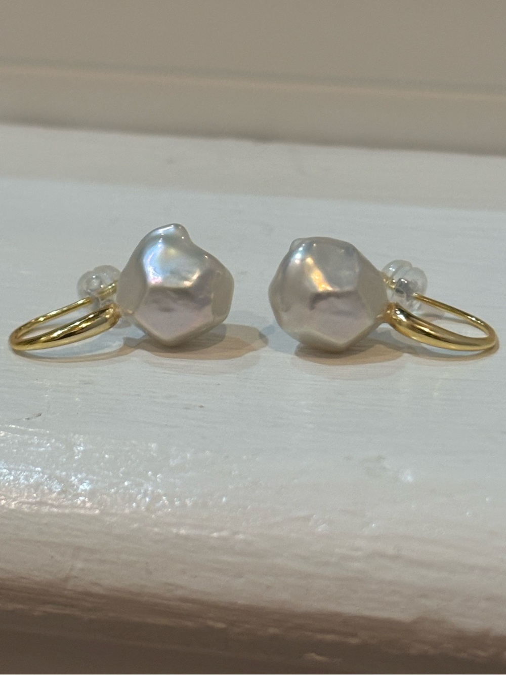 Pentagon Shaped Freshwater Pearl Sterling Silver Earrings